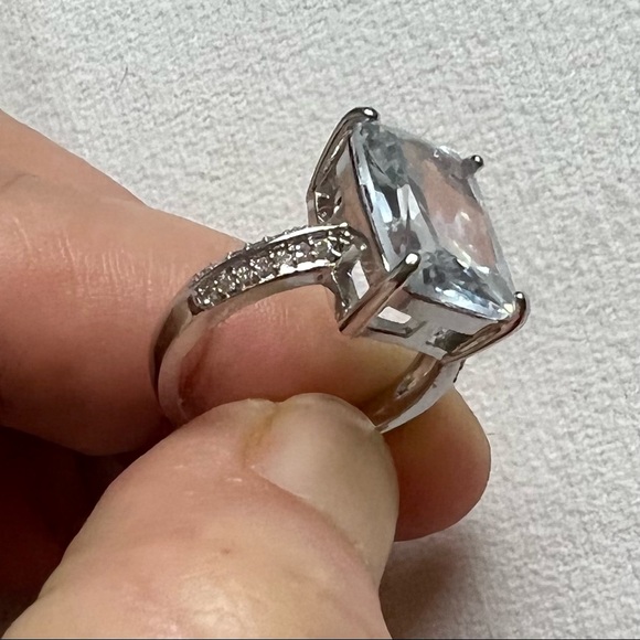 NEW 925 Sterling Silver White Diamond Emerald Radiant Cut Wedding Ring Sapphires - Picture 9 of 16